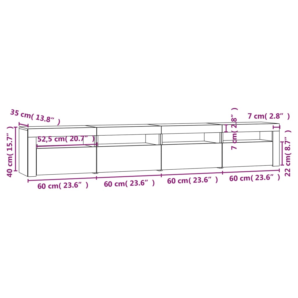 vidaXL Meuble TV avec lumières LED Blanc 240x35x40 cm