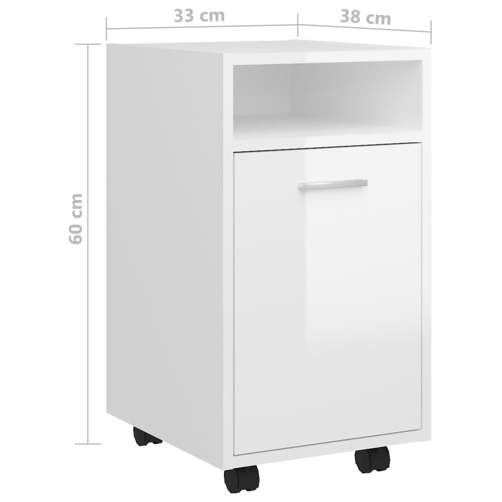 vidaXL Armoire latérale avec roues Blanc brillant Bois d'ingénierie