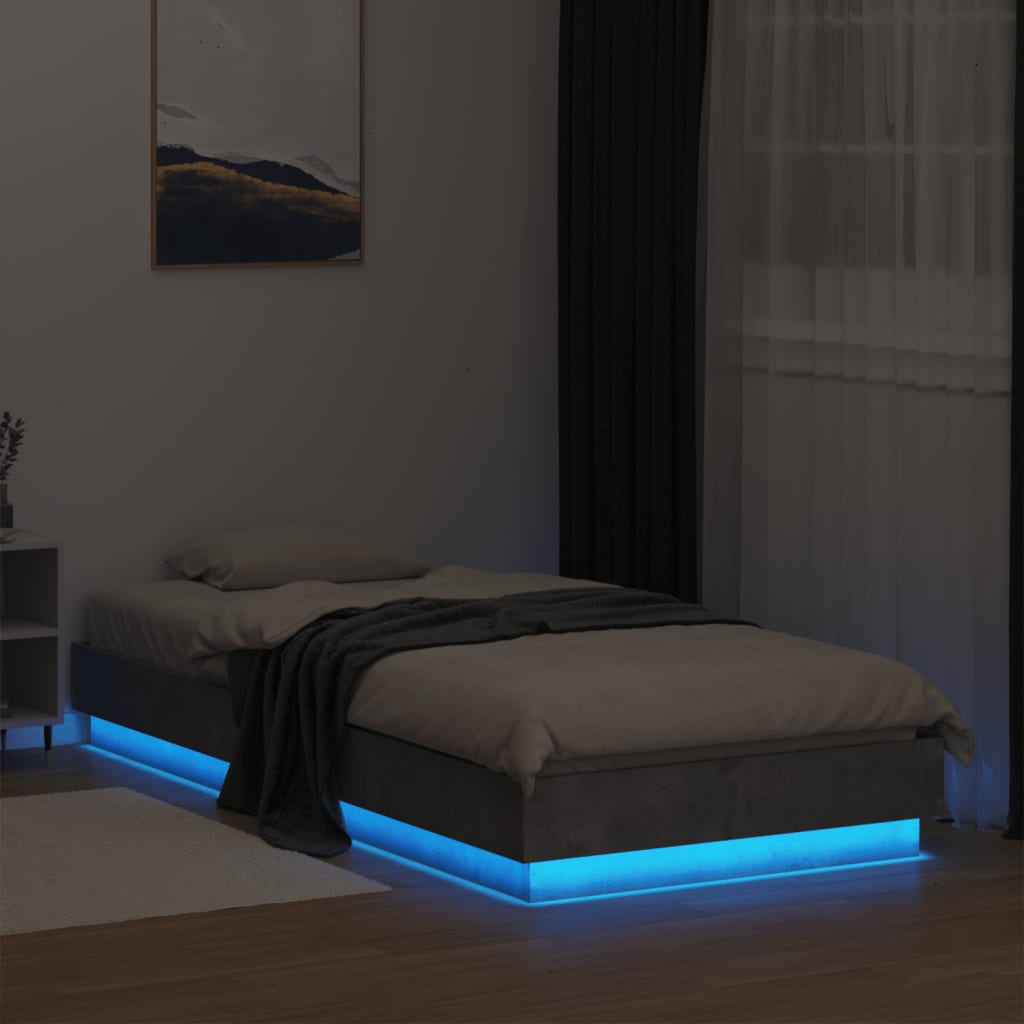 vidaXL Cadre de lit avec lumières LED gris béton 90x200 cm