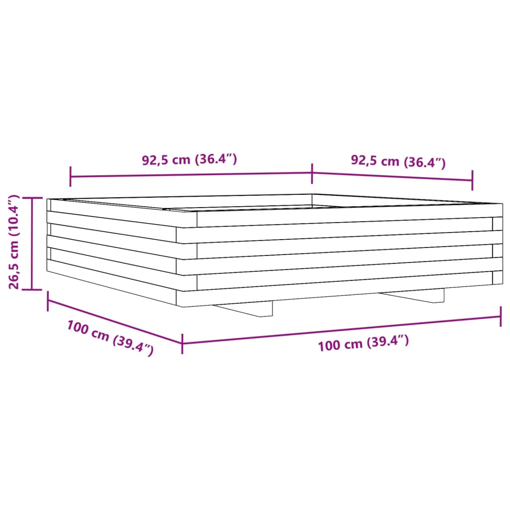 vidaXL Jardinière cire marron 100x100x26,5 cm bois de pin massif