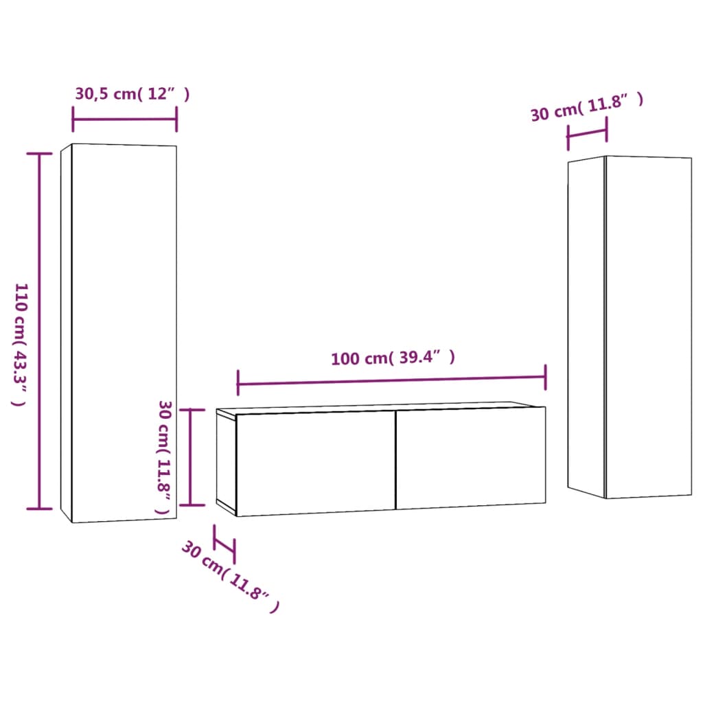 vidaXL Ensemble de meubles TV 3 pcs Sonoma gris Bois d'ingénierie