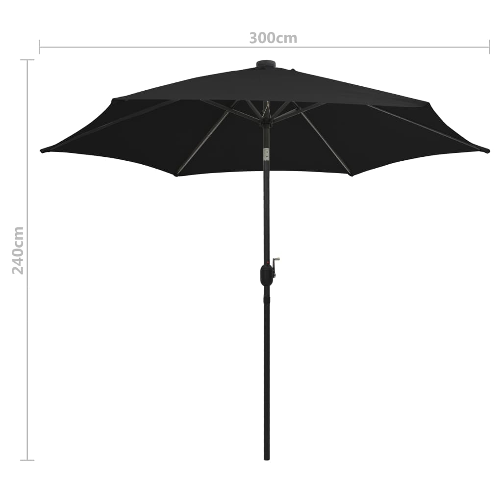 vidaXL Parasol de jardin avec lumières LED et mât en aluminium noir