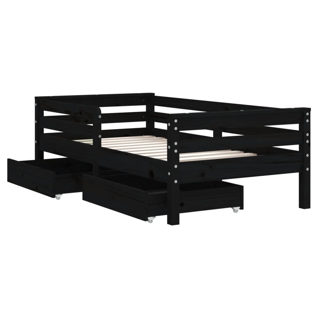 vidaXL Cadre de lit enfant avec tiroirs noir 70x140 cm bois pin massif