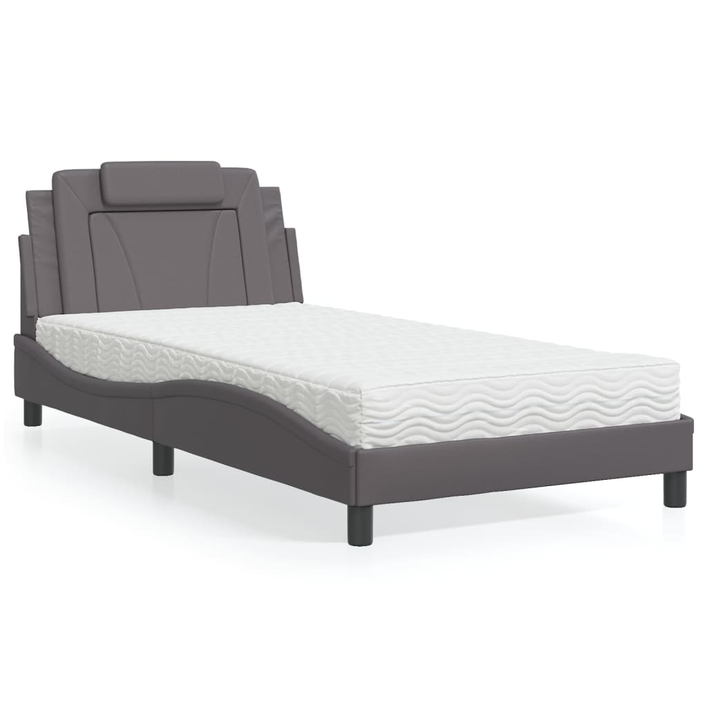 vidaXL Lit avec matelas gris 100x200 cm similicuir