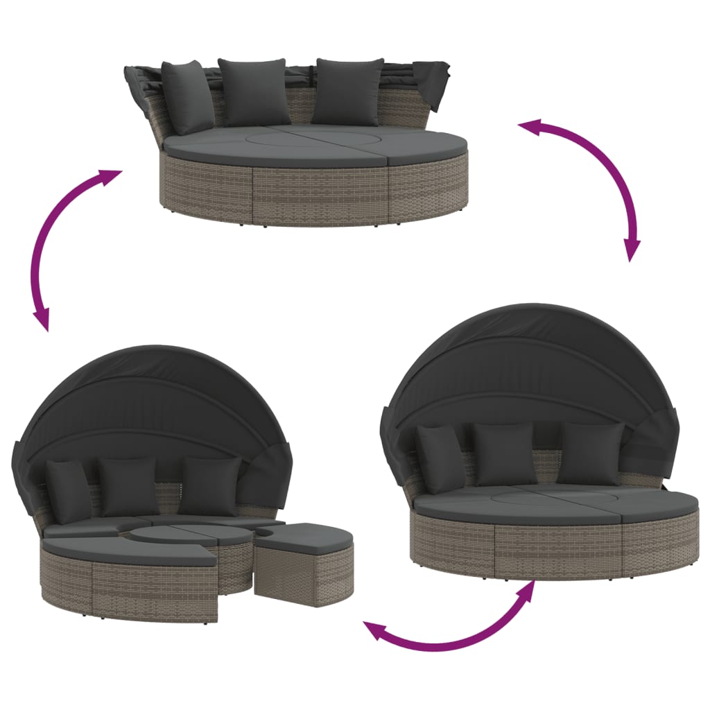 vidaXL Lit de repos d'extérieur avec auvent et coussins résine tressée