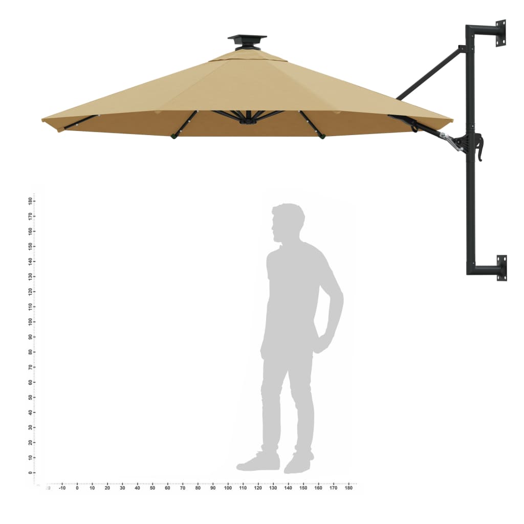 vidaXL Parasol mural de jardin avec LED 300 cm taupe