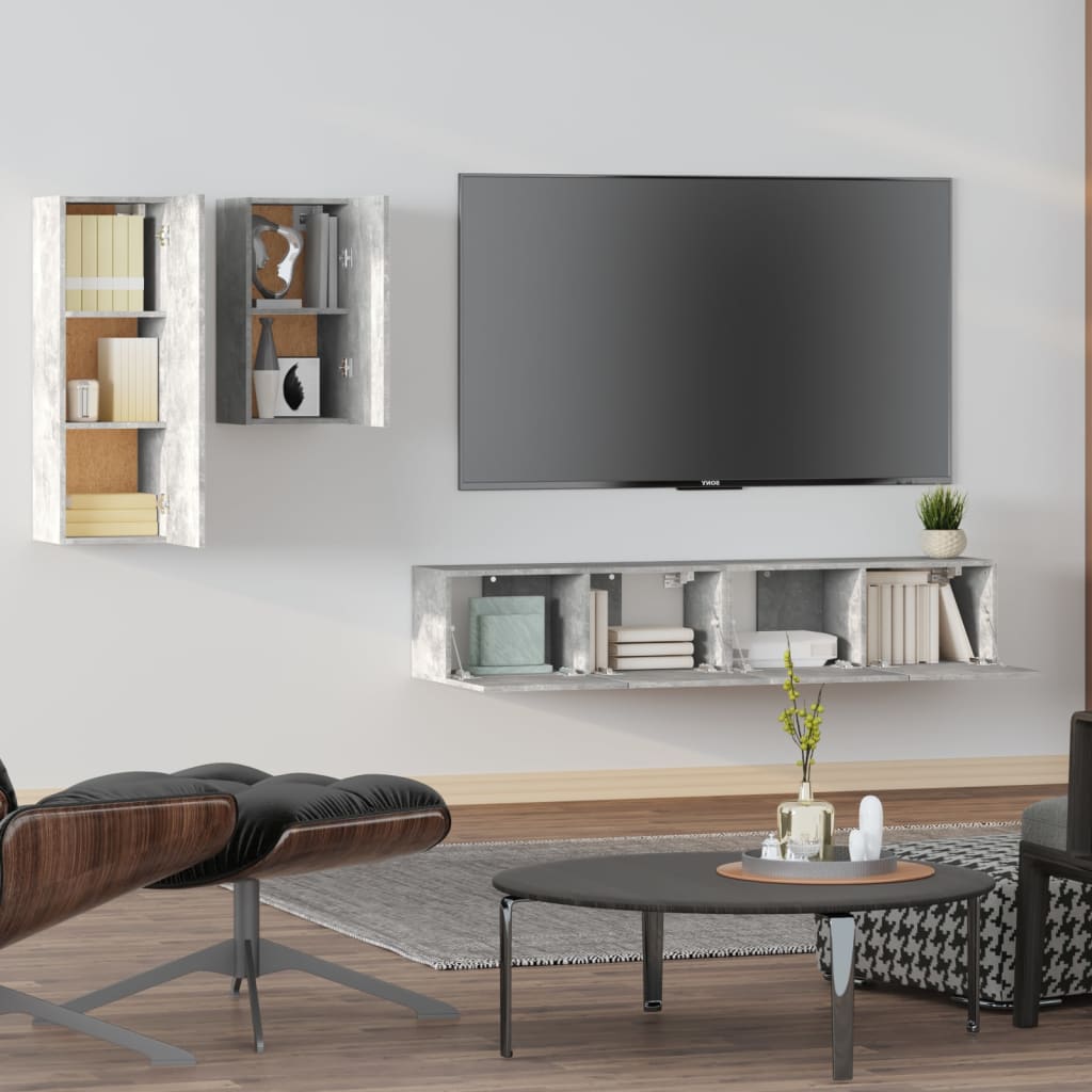 vidaXL Ensemble de meubles TV 4 pcs Gris béton Bois d'ingénierie