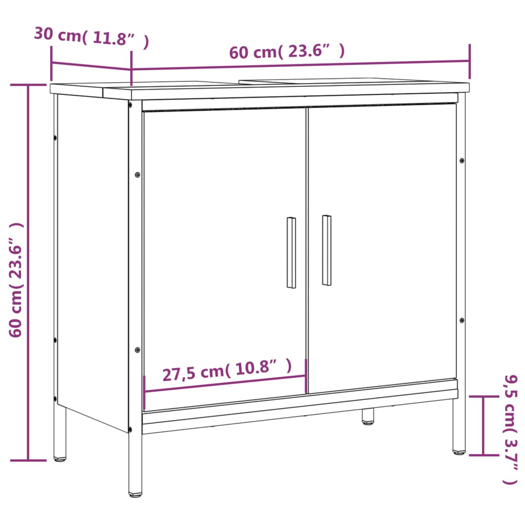 vidaXL Armoire lavabo de salle de bain chêne marron 60x30x60 cm