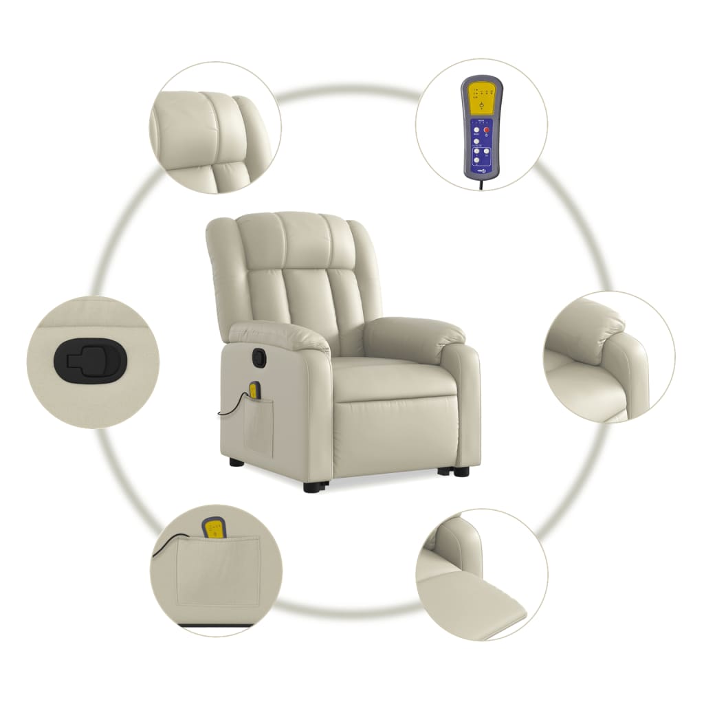 vidaXL Fauteuil inclinable de massage Crème Similicuir