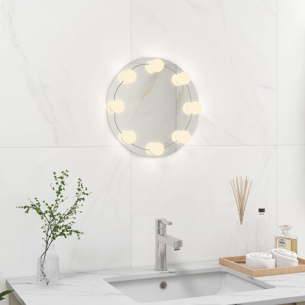 vidaXL Miroir mural sans cadre avec lampes LED Rond Verre