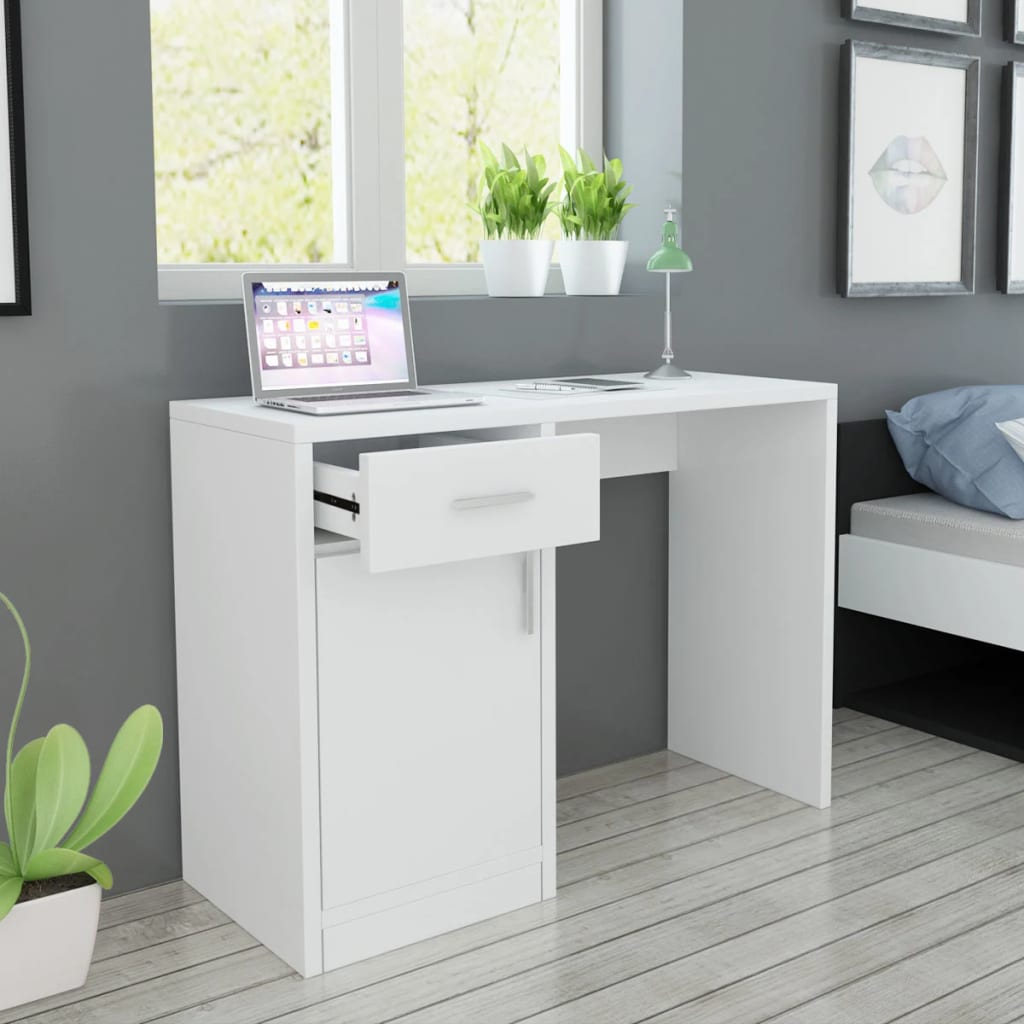 vidaXL Bureau avec tiroir et placard 100x40x73 cm Blanc