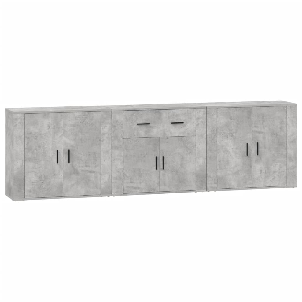 vidaXL Buffets 3 pcs gris béton bois d'ingénierie