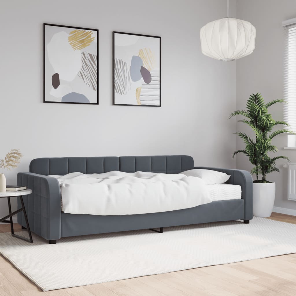 vidaXL Lit de jour avec matelas gris foncé 90x200 cm velours