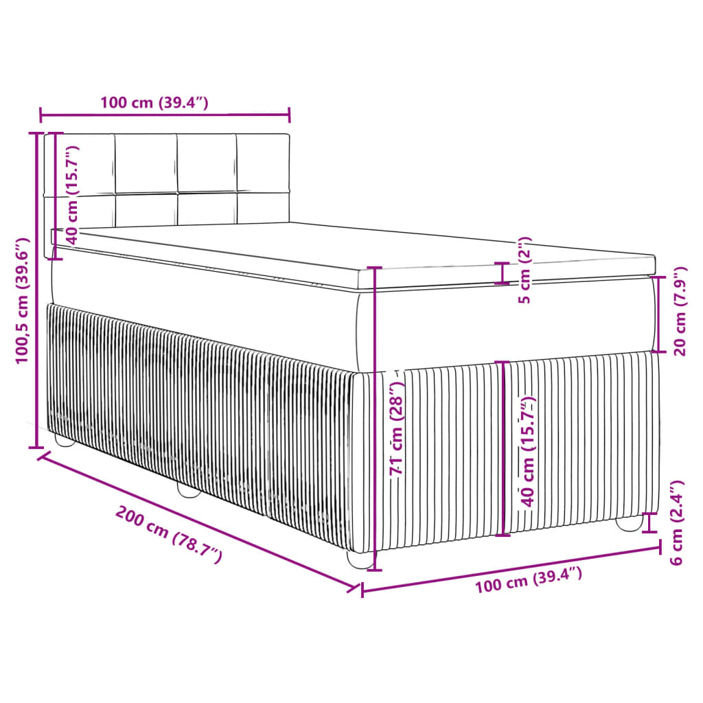 vidaXL Sommier à lattes de lit et matelas Gris clair 100x200cm Velours