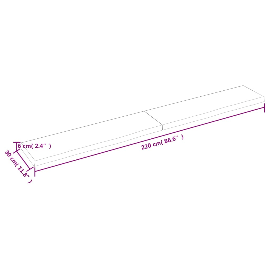 vidaXL Comptoir de salle de bain 220x30x(2-6)cm bois massif non traité