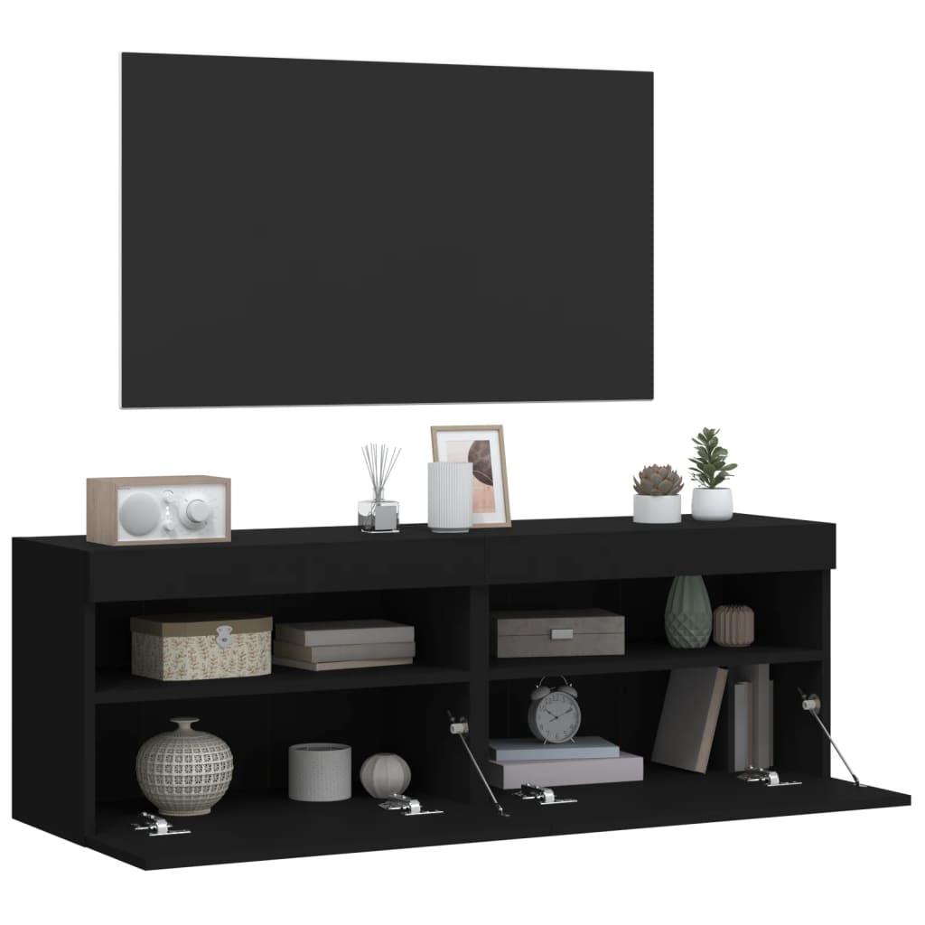 vidaXL Meubles TV muraux avec lumières LED 2 pcs noir 60x30x40 cm