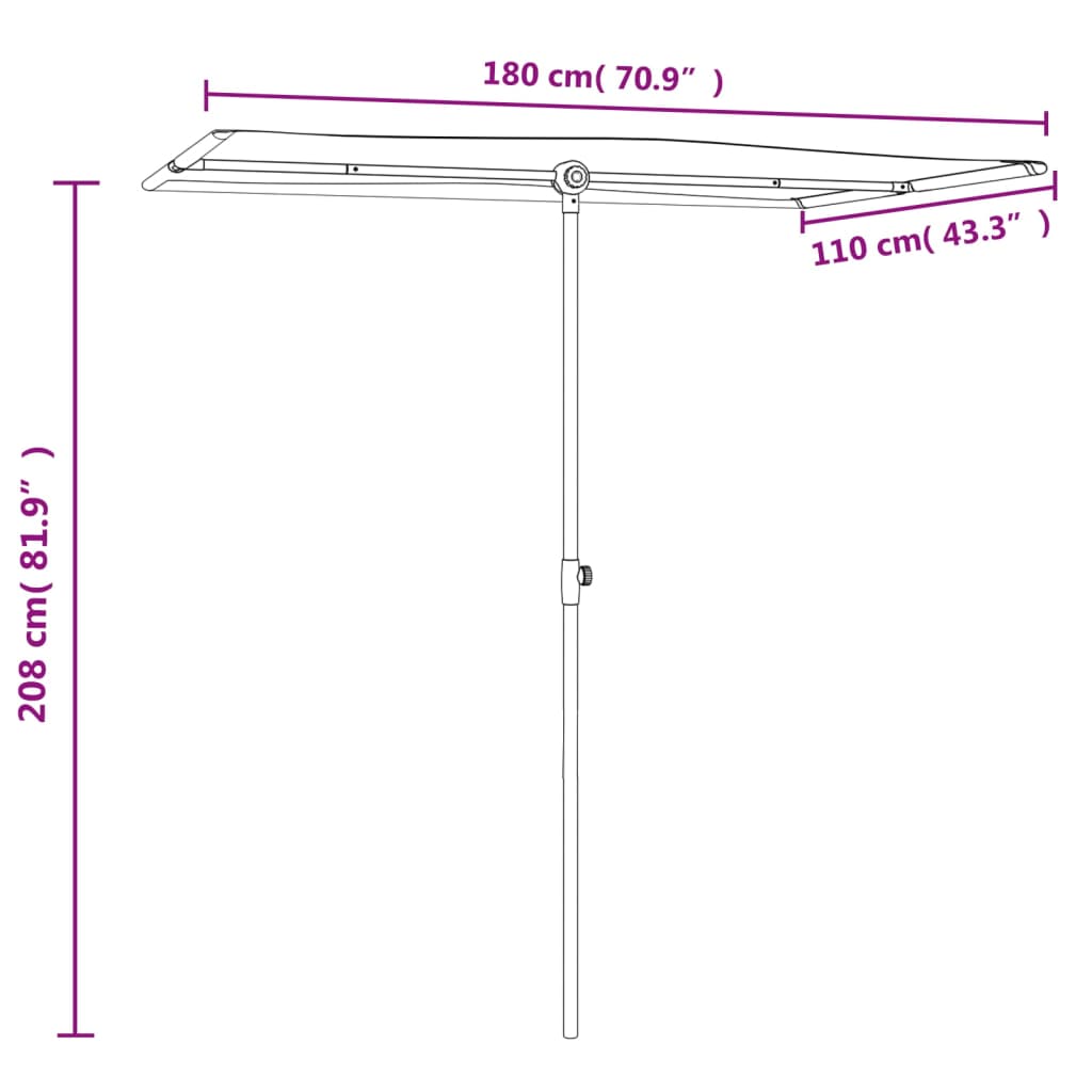 vidaXL Parasol de jardin avec mât en aluminium 180x110 cm Noir