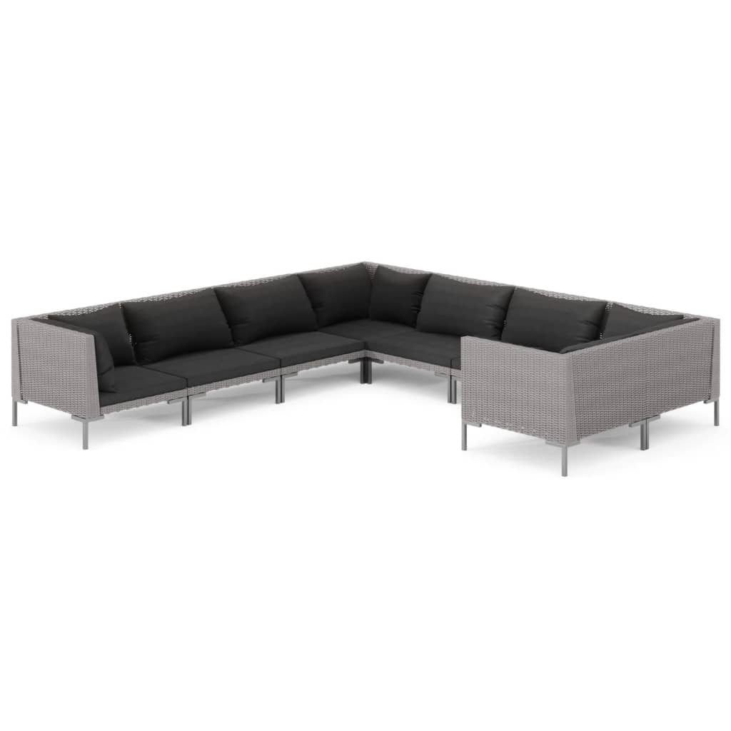 vidaXL Salon de jardin 8 pcs avec coussins Résine tressée Gris foncé