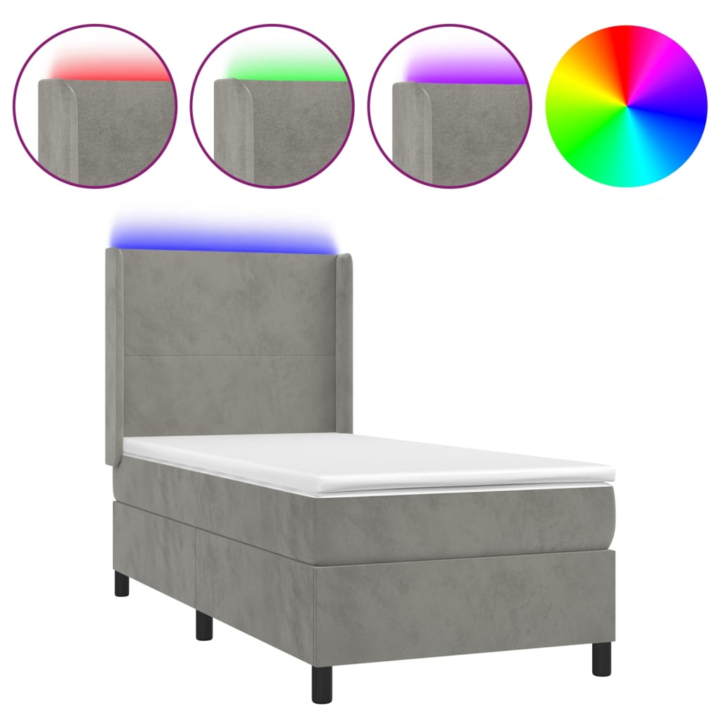 vidaXL Sommier à lattes de lit matelas LED Gris clair 90x190cm Velours