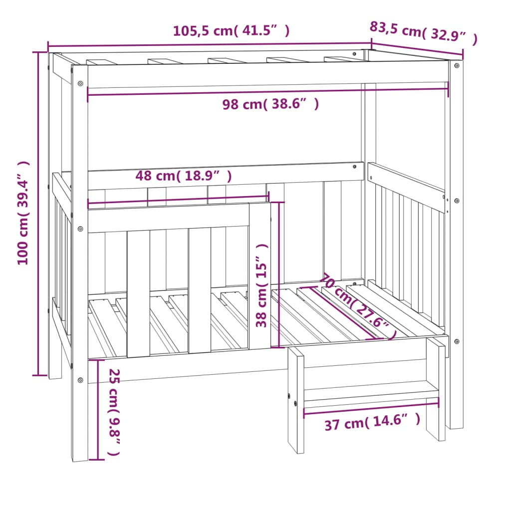 vidaXL Lit pour chien 105,5x83,5x100 cm Bois de pin solide