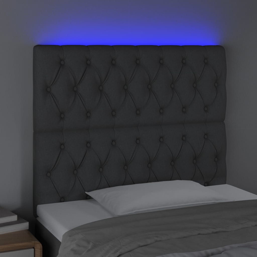 vidaXL Tête de lit à LED Gris foncé 100x7x118/128 cm Tissu