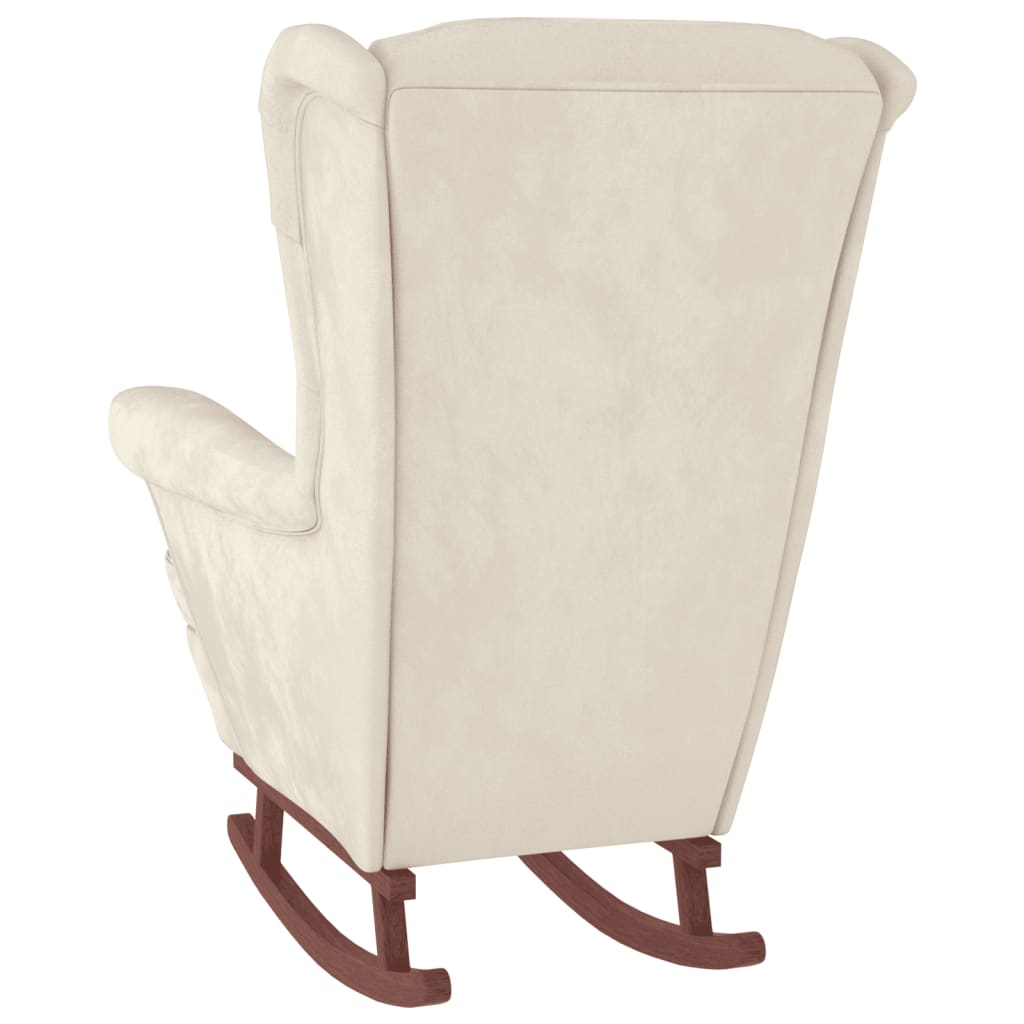 vidaXL Chaise à bascule avec pieds en bois et tabouret Crème Velours