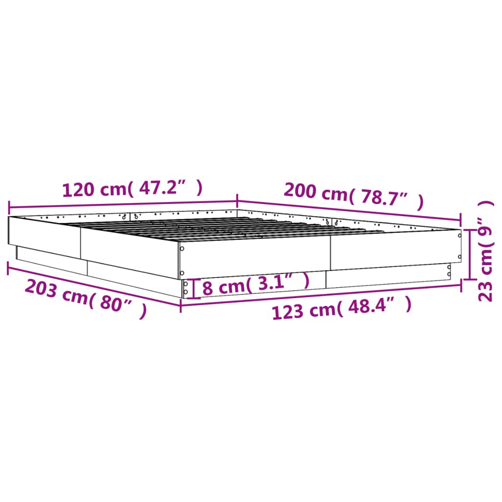 vidaXL Cadre de lit avec LED sans matelas chêne sonoma 120x200 cm