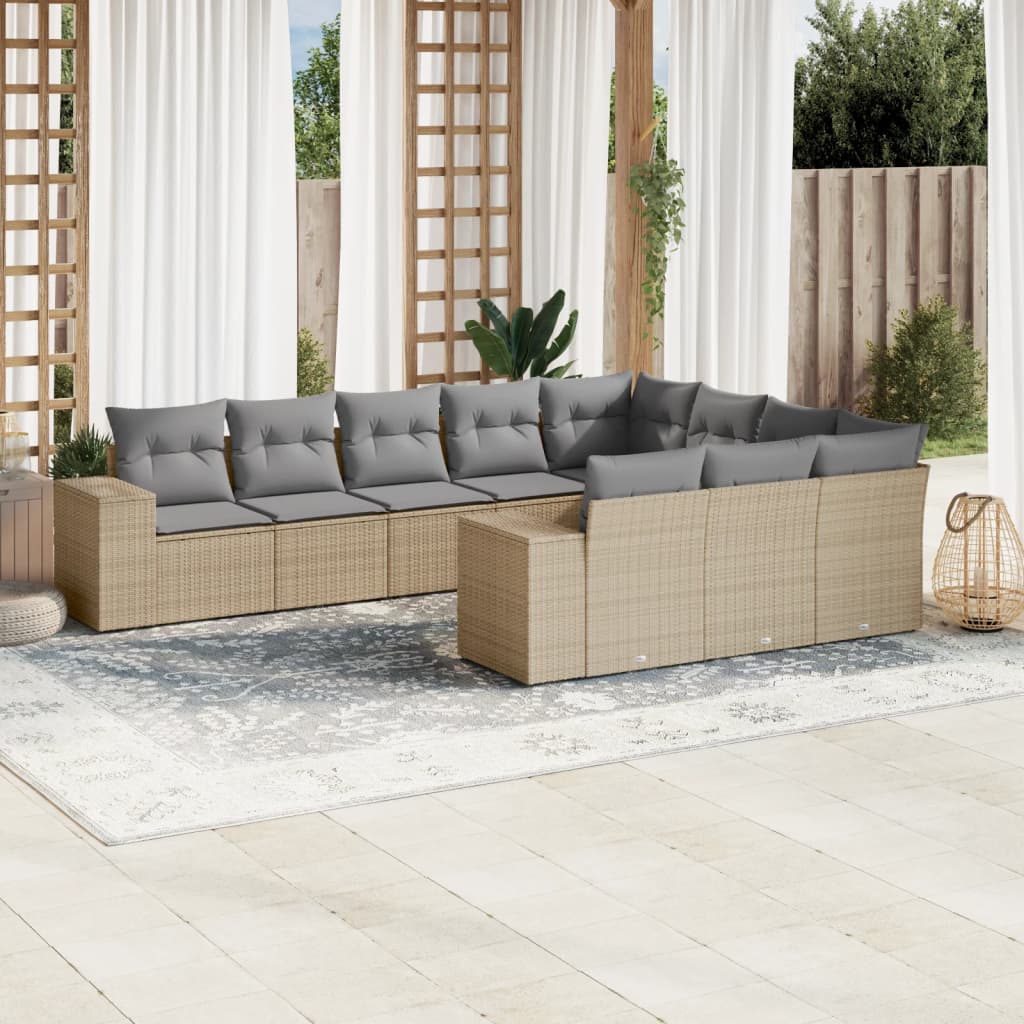 vidaXL Salon de jardin avec coussins 10 pcs beige résine tressée