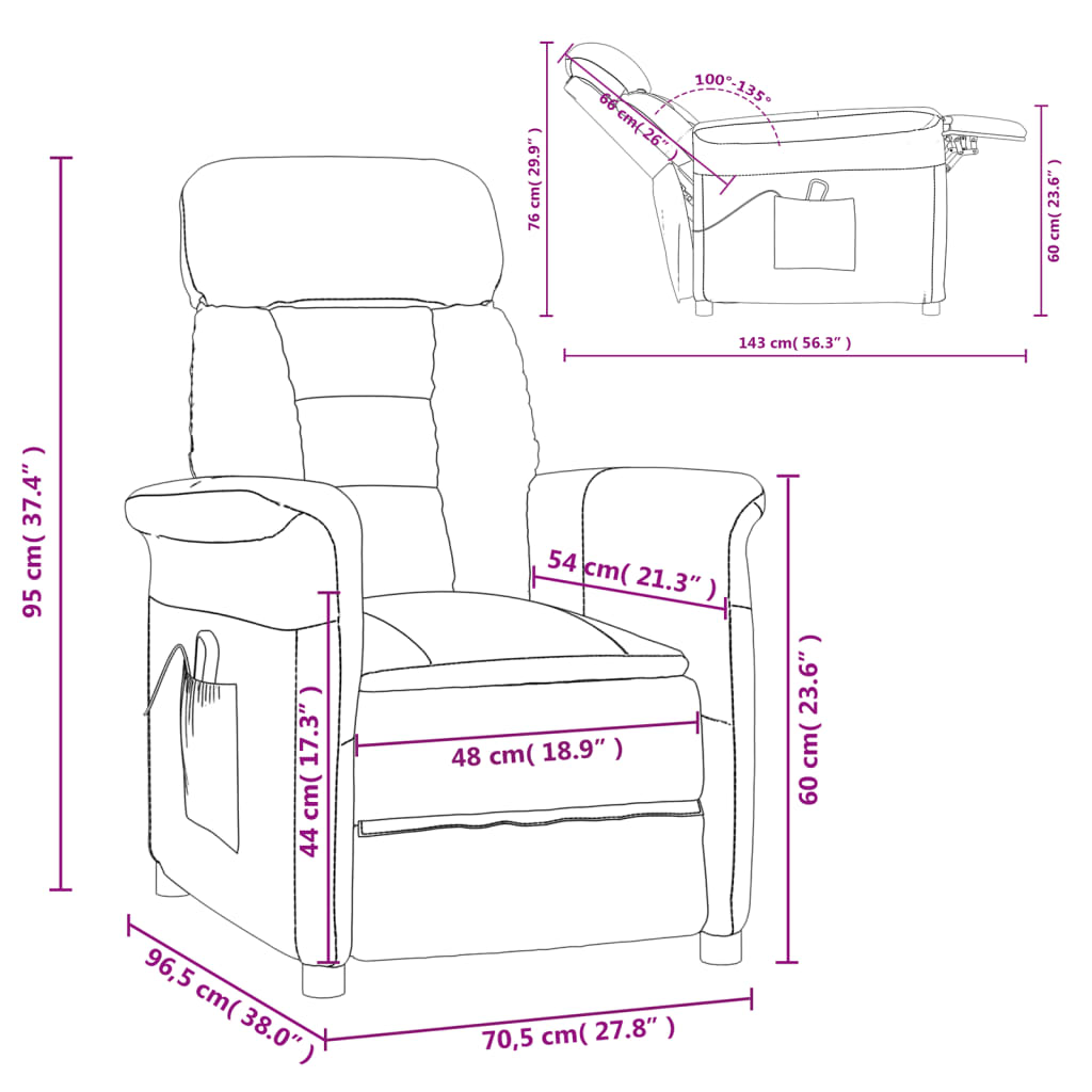 vidaXL Fauteuil de massage Taupe Similicuir daim