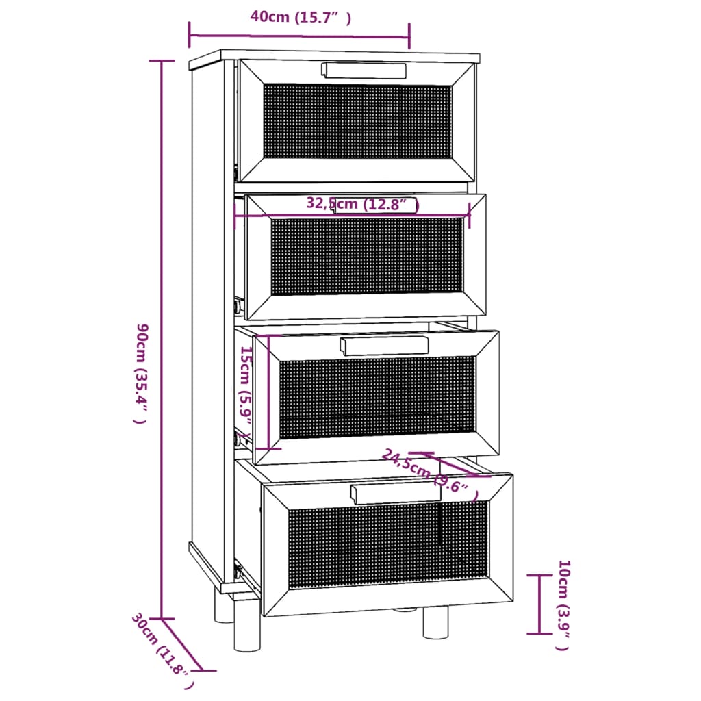 vidaXL Buffet Marron 40x30x90 cm Bois de pin massif et rotin naturel