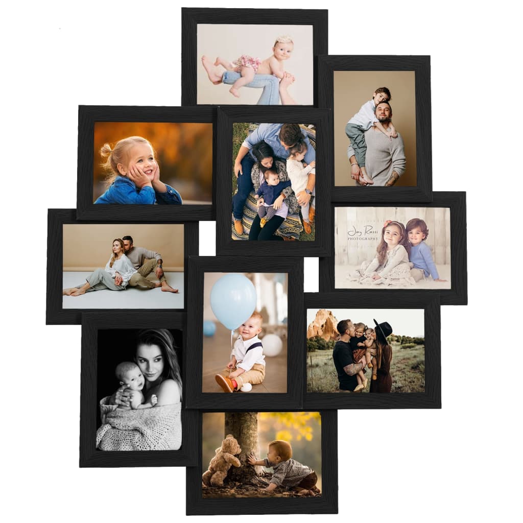 vidaXL Collage de cadres photo pour photo de 10x(10x15 cm) Noir MDF