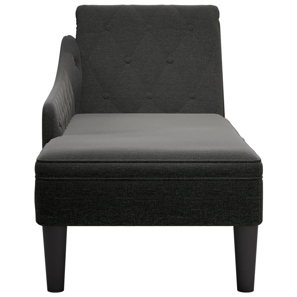 vidaXL Fauteuil long avec coussin et accoudoir droit noir tissu