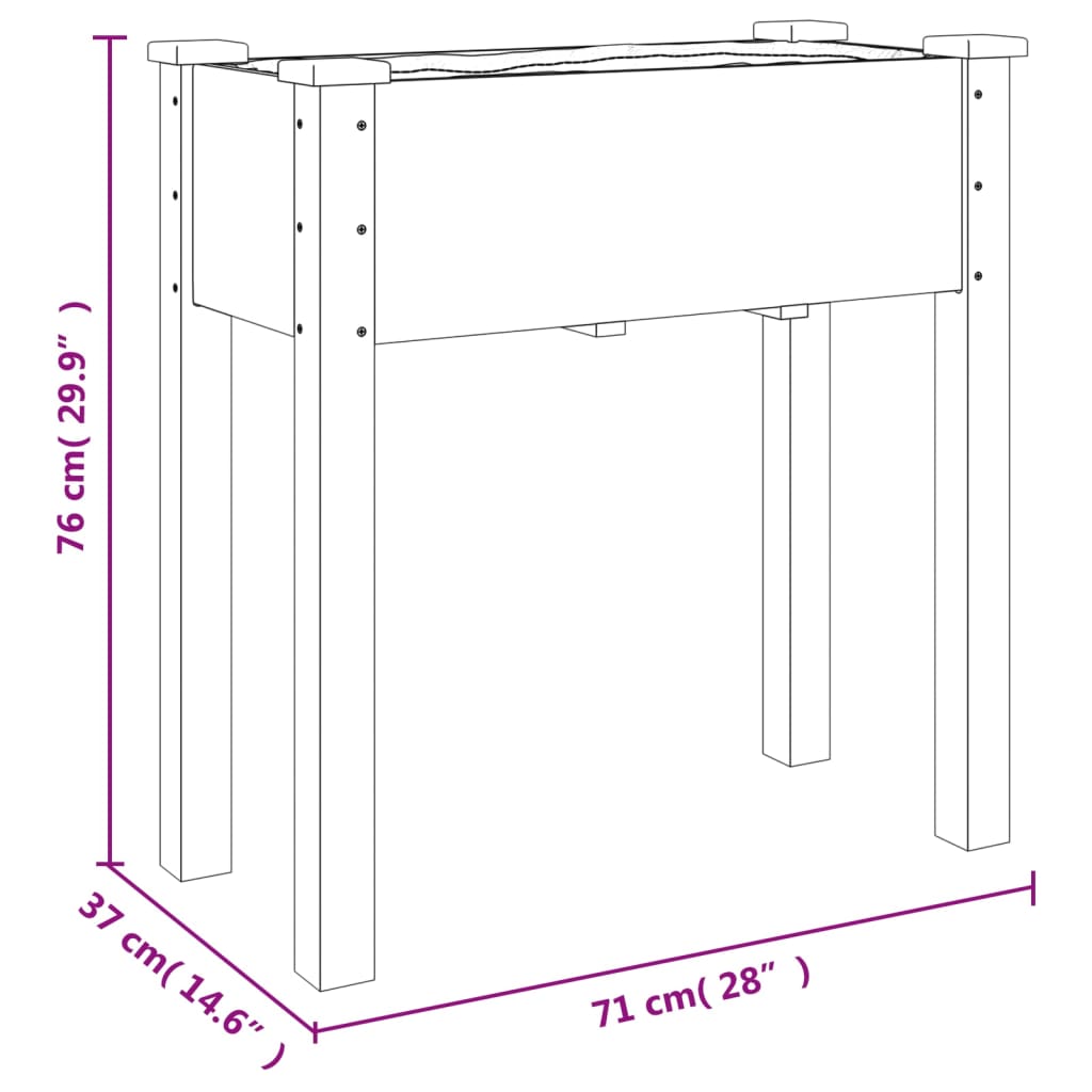 vidaXL Jardinière avec doublure gris 71x37x76 cm bois massif de sapin