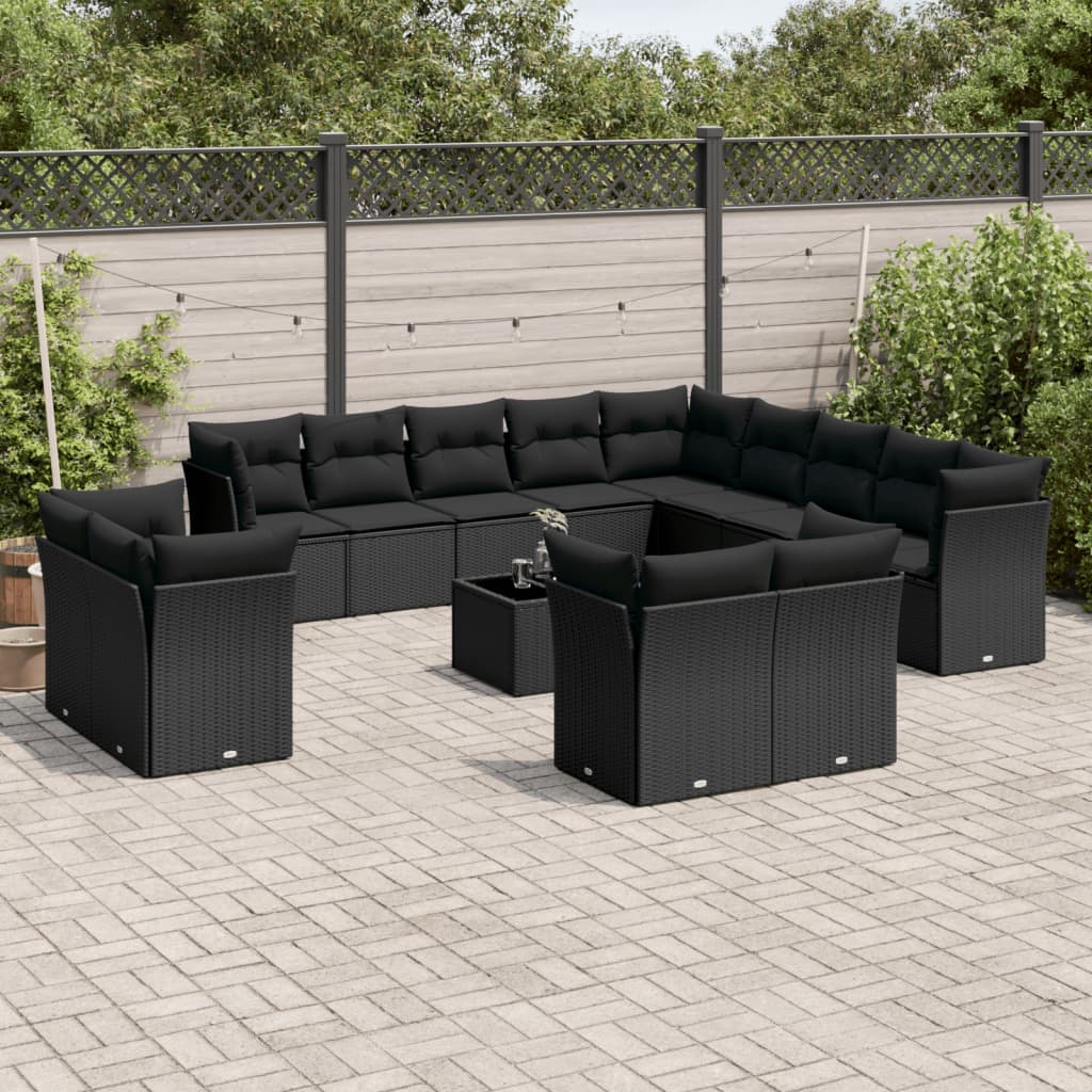 vidaXL Salon de jardin avec coussins 14 pcs noir résine tressée