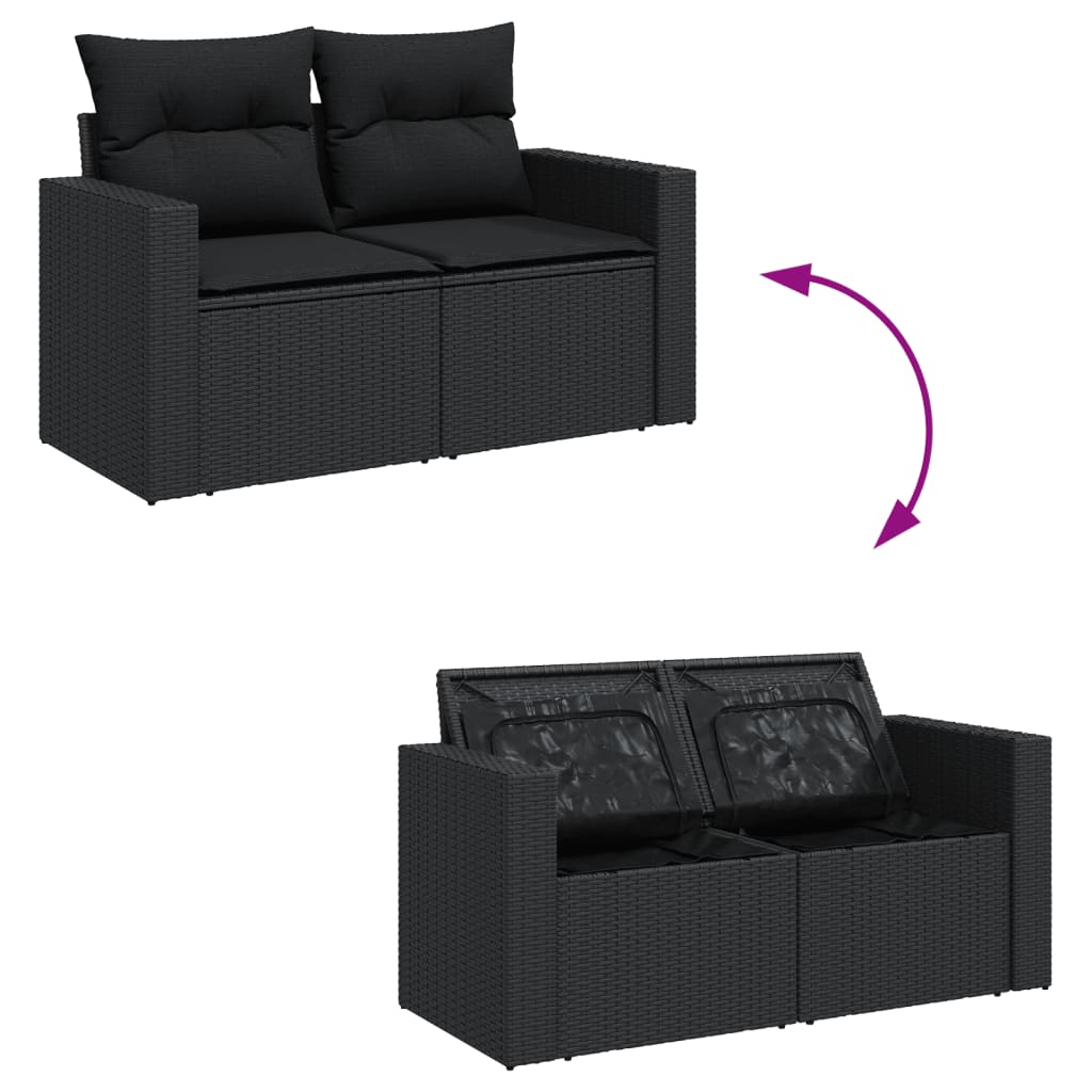 vidaXL Salon de jardin avec coussins 14 pcs noir résine tressée