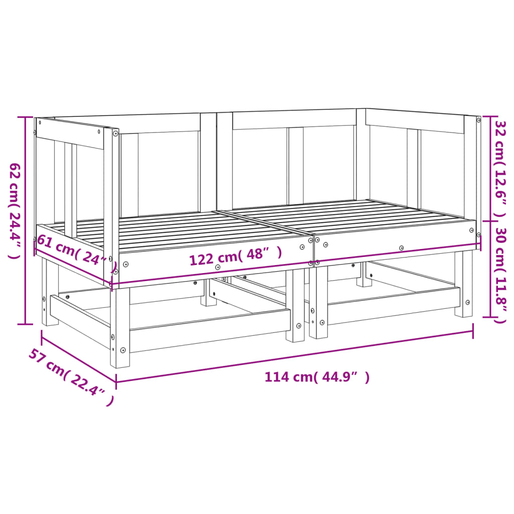 vidaXL Canapés d'angle de jardin 2 pcs bois de pin massif