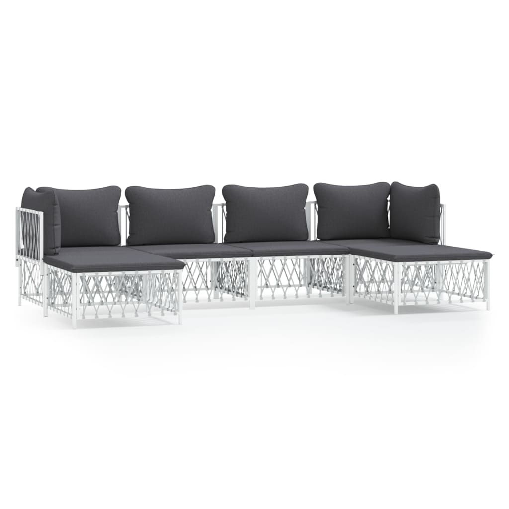 vidaXL Salon de jardin avec coussins 6 pcs blanc acier