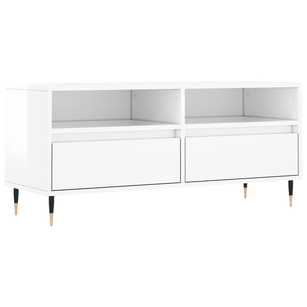 vidaXL Meuble TV blanc brillant 100x34,5x44,5 cm bois d'ingénierie