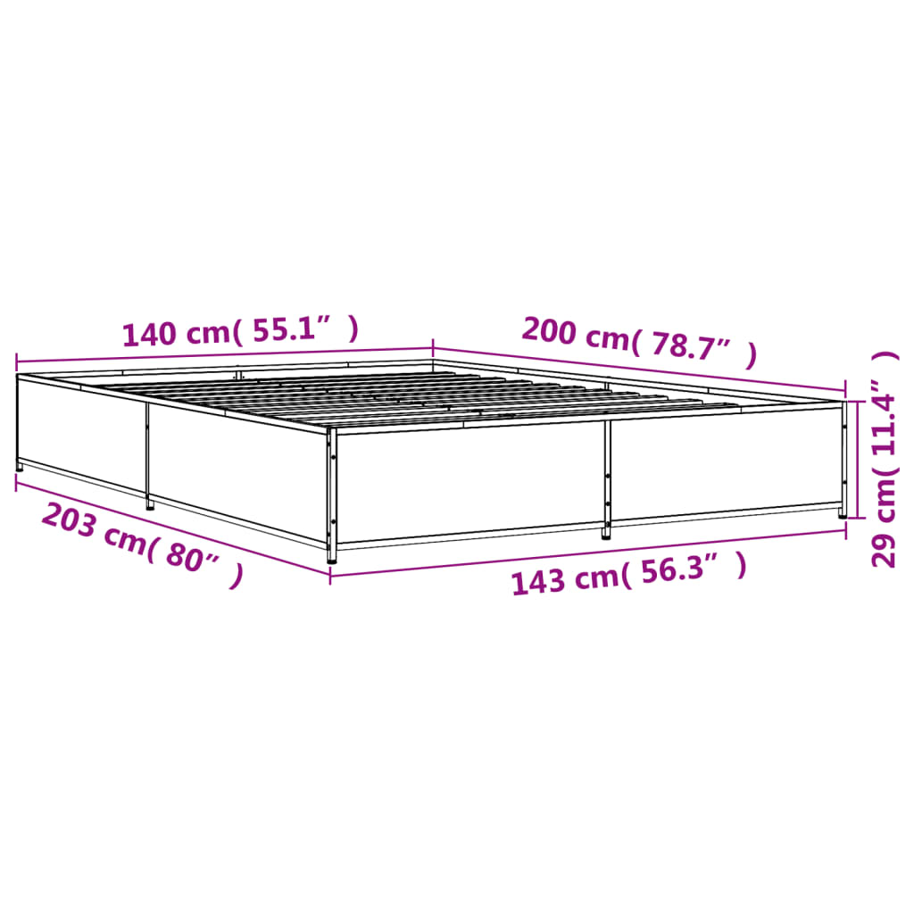 vidaXL Cadre de lit chêne marron 140x200 cm bois d'ingénierie et métal