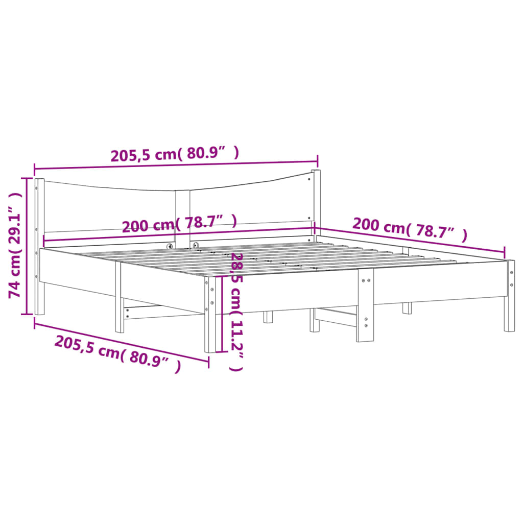 vidaXL Cadre de lit sans matelas blanc 200x200 cm bois massif de pin