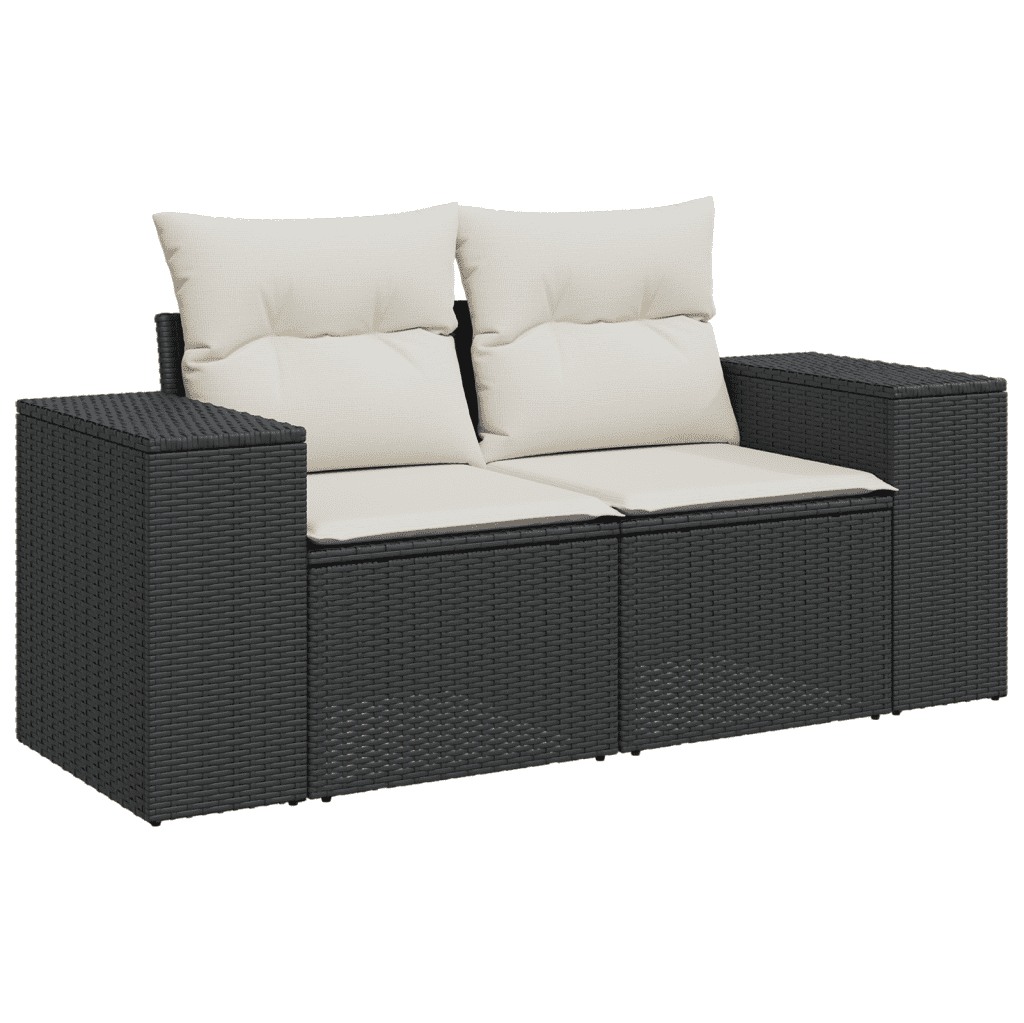 vidaXL Salon de jardin 4 pcs avec coussins noir résine tressée