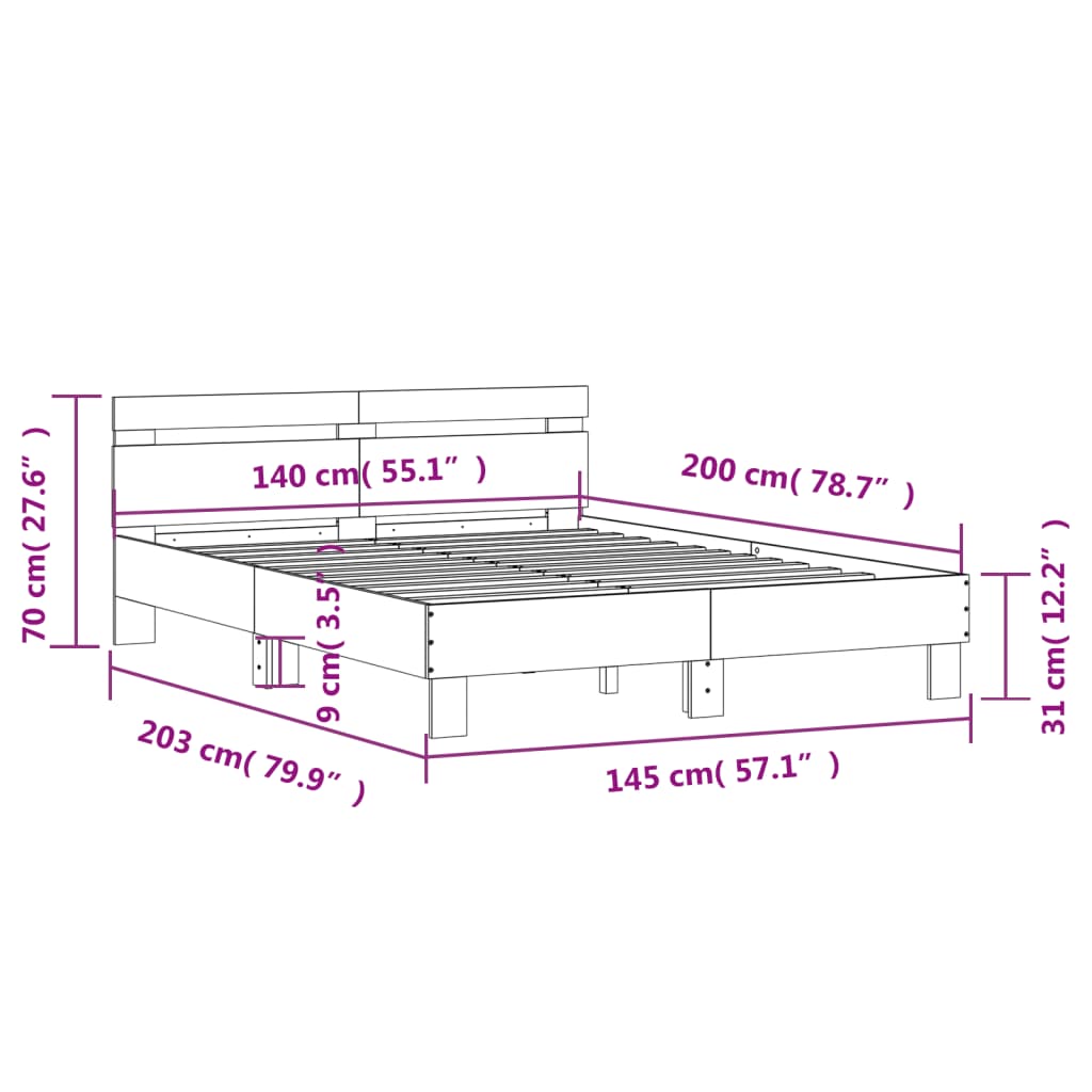 vidaXL Cadre de lit sans matelas chêne marron 140x200 cm