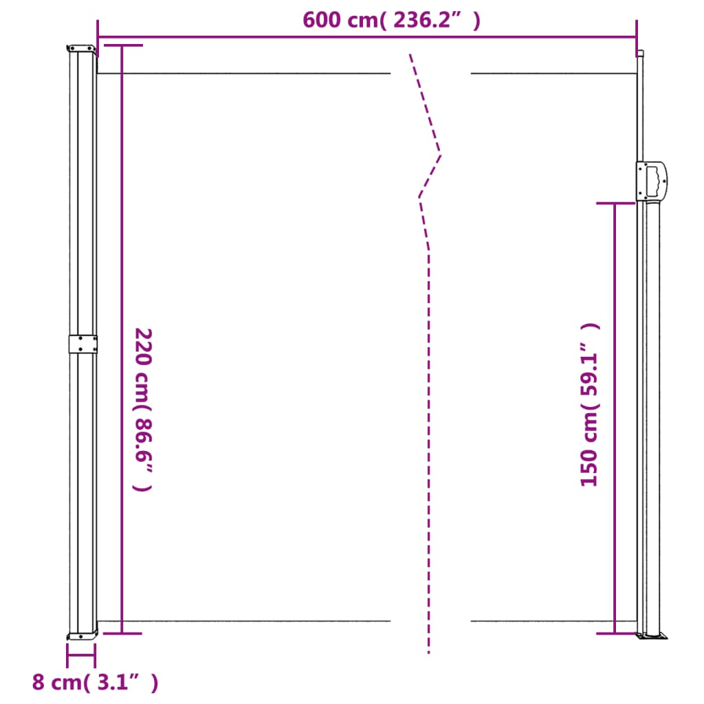 vidaXL Auvent latéral rétractable noir 220x600 cm