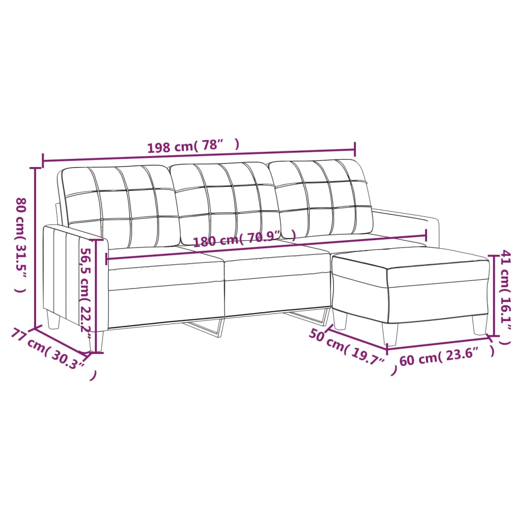 vidaXL Canapé à 3 places avec repose-pieds Noir 180 cm Similicuir