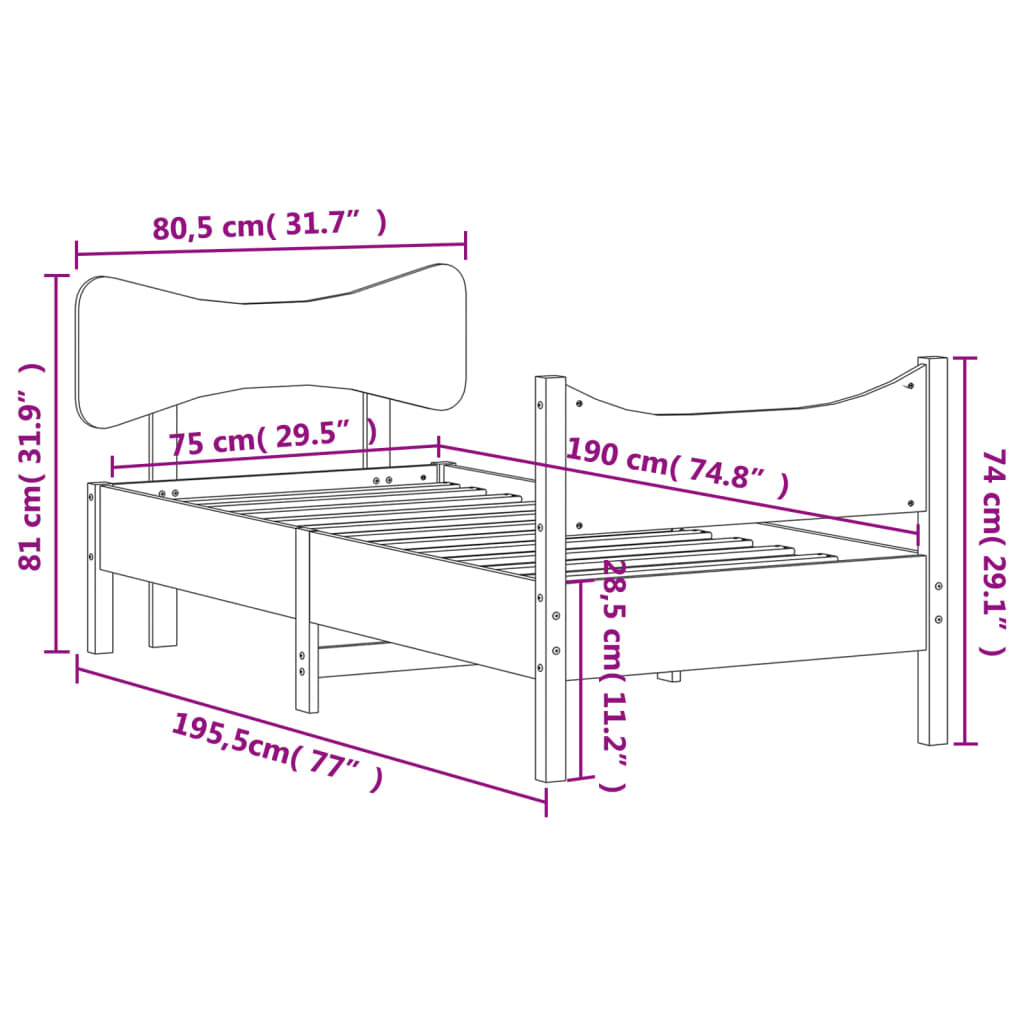 vidaXL Cadre de lit sans matelas cire marron 75x190 cm bois pin massif