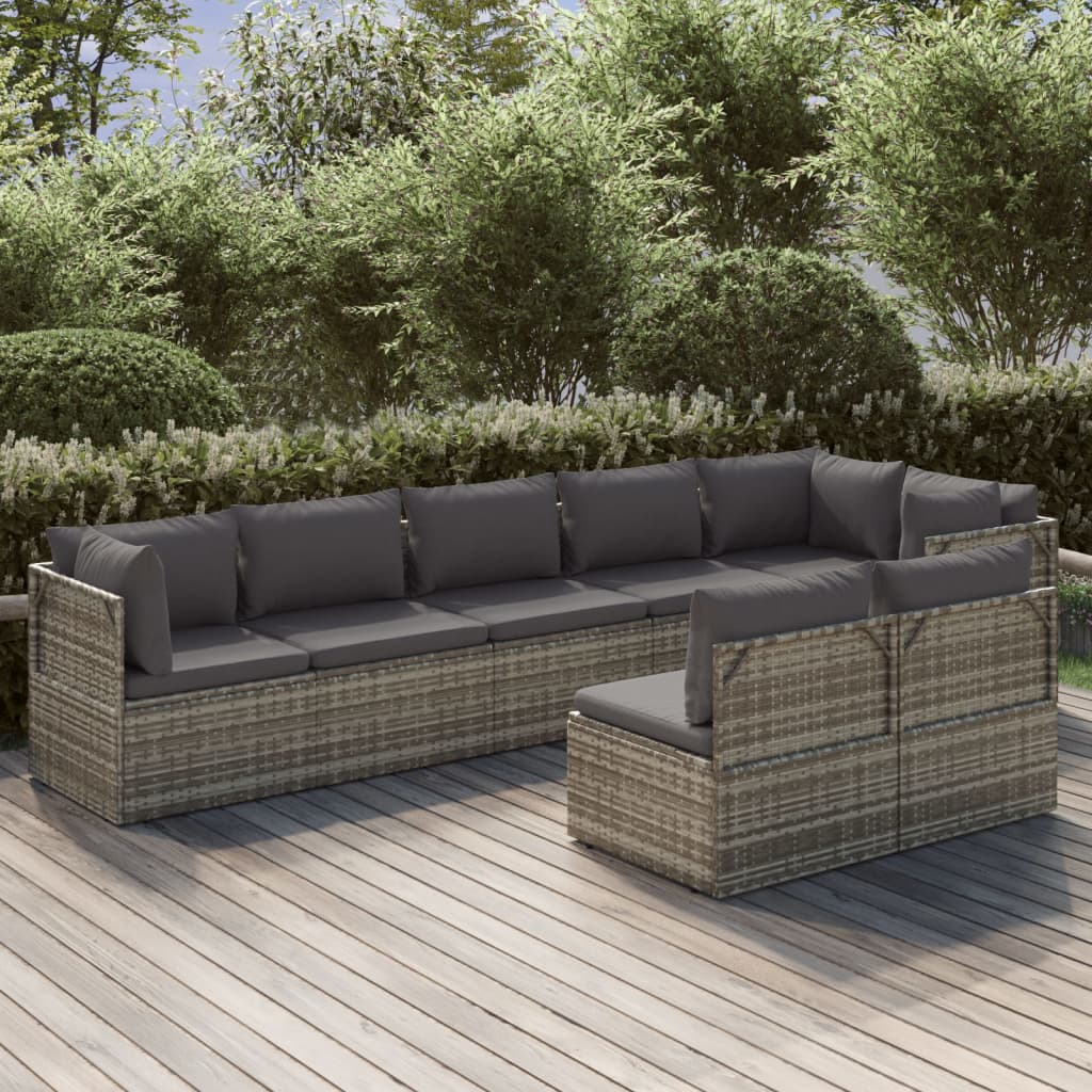 vidaXL Salon de jardin 8 pcs avec coussins Gris Résine tressée