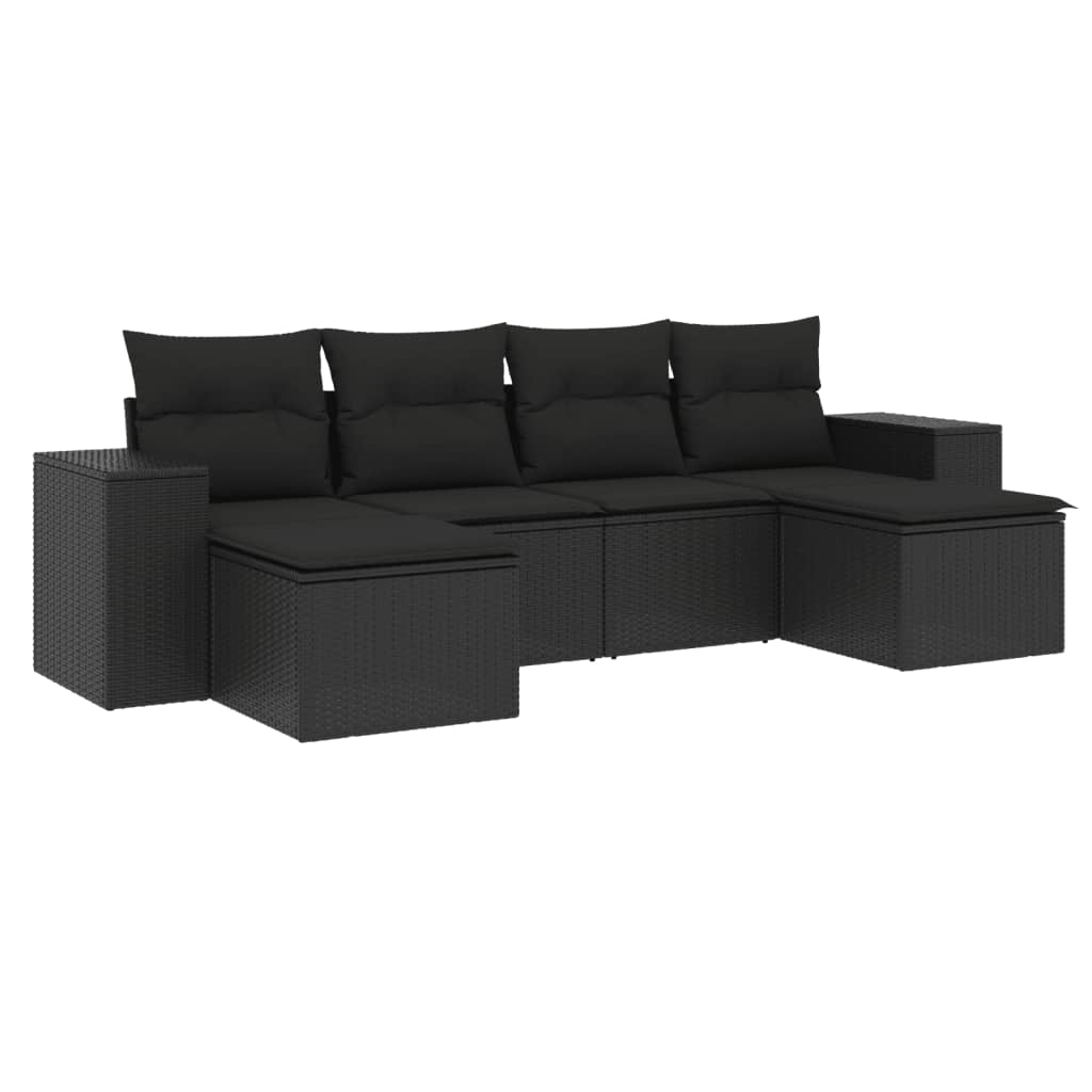 vidaXL Salon de jardin 6 pcs avec coussins noir résine tressée