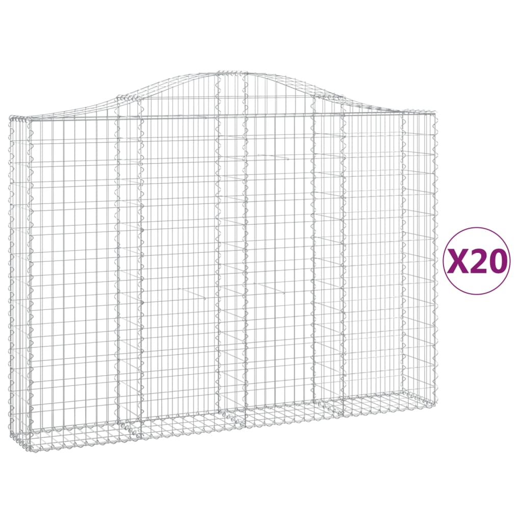 vidaXL Paniers à gabions arqués 20 pcs 200x30x140/160 cm Fer galvanisé