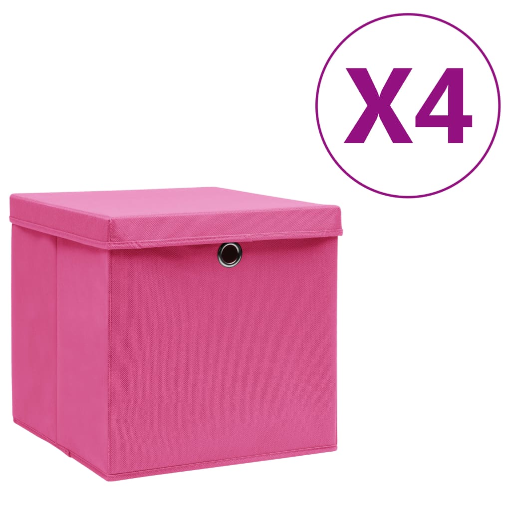 vidaXL Boîtes de rangement avec couvercles 4 pcs 28x28x28 cm Rose