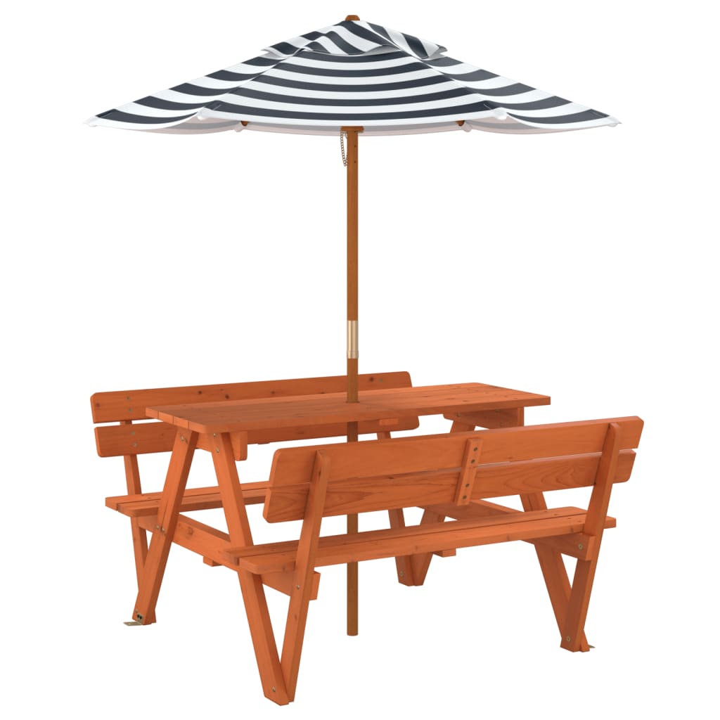 vidaXL Table de pique-nique pour 4 enfants avec parasol bois de sapin